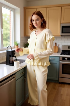 Kadın Crinkle Dokuma Fırfırlı Pijama Takımı Fonksiyonel Dayanıklı Kaliteli Konforlu Modern
