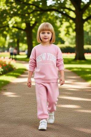 Kız Çocuk Pamuklu New York Baskılı Örme Sweatshirt ve Eşofman Alt Üst Takımı Kaliteli Şık Rahat