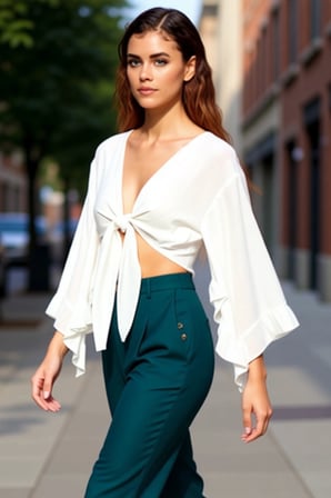 Moda V Yaka Dokuma Fit Düz Desen Plaj Crop Truvakar Kol Kol Bluz