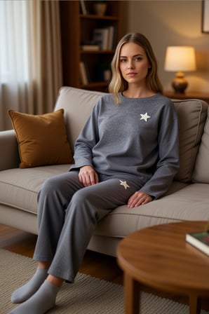 Kadın Antrasit Yıldız Desenli Uzun Kollu Pijama Seti Fonksiyonel Dayanıklı Kaliteli Modern