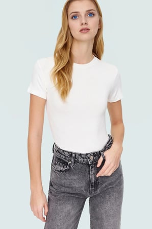 Rahat Günlük Stil Fitted Bluz Vücut Oturan Pamuklu Viskoz Ribana Modern Premium Kalite