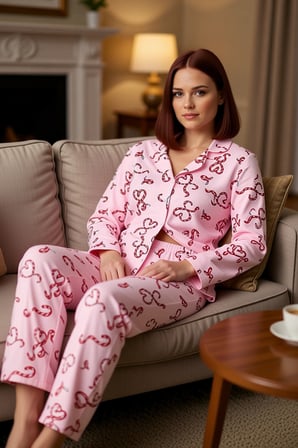 Kadın Kışlık Yılbaşı Desenli Pijama Takımı Gömlek Yaka Fonksiyonel Dayanıklı Kaliteli Spor
