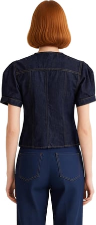 Kadın Denim Bluz V Yaka Kısa Balon Kol Casual Stil Kaliteli Şık Rahat Modern Zarif Günlük