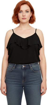 Moda Büyük Beden V Yaka Dokuma Regular Düz Desen Casual Günlük Regular Askılı Kol Bluz