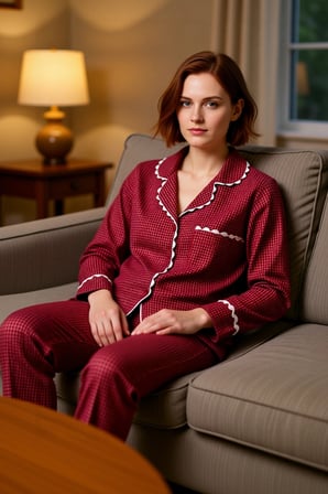 Kadın Kareli Viskon Pijama Takımı Gömlek Pantolon Fonksiyonel Dayanıklı Kaliteli Konforlu Şık