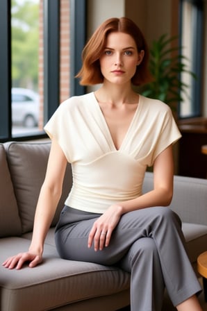 Kadın V Yaka Büzgülü Vücuda Oturan Örme Bluz Cool & Comfort Kaliteli Şık Rahat Modern Zarif