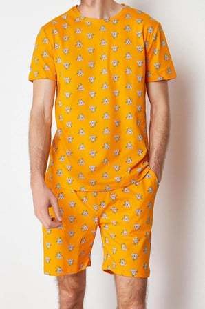 Erkek %100 Pamuk Bisiklet Yaka Kısa Kol Regular Fit Koala Baskılı Örme Şortlu Pijama Takımı