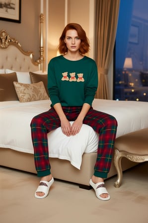 Erkek Çocuk Ayıcık Detaylı Ekose Pijama Takımı Fonksiyonel Dayanıklı Kaliteli Konforlu Şık