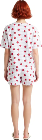 Kadın Çilekli ve Çizgili Örme Pijama Takımı Fonksiyonel Dayanıklı Kaliteli Konforlu Modern