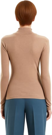 Kadın Moda Şık Regular Dik Yaka Slim Kalıp Örme Fitted Vücuda Oturan Kol Fitilli Esnek Bluz