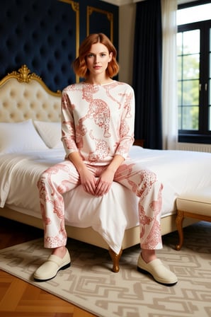 Kadın Kaplan Desenli Pijama Takımı Bisiklet Yaka Uzun Kollu Fonksiyonel Dayanıklı Kaliteli
