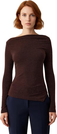 Kadın Moda Şık Üst Giyim Regular Asimetrik Yaka Fitted Kalıp Örme Asimetrik Etek Ucu Detaylı Bluz