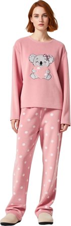 Kız Çocuk Polar Pijama Takımı Puantiyeli Koala Baskılı Fonksiyonel Dayanıklı Kaliteli Spor