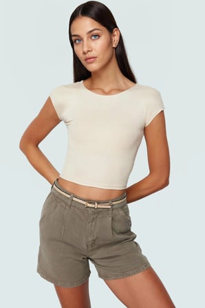 Kadın Kolsuz Örme Bluz Renk Basic Fitted Crop Bisiklet Yaka Konforlu Kesim Özel Tasarım