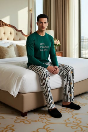 Erkek Baskılı Pijama Takımı Ev Giyim Konforu Fonksiyonel Dayanıklı Kaliteli Konforlu Rahat