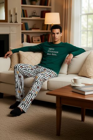 Erkek Baskılı Pijama Takımı Ev Giyim Konforu Fonksiyonel Dayanıklı Kaliteli Konforlu Rahat