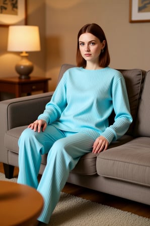 Kadın Düz Fitilli Örme Pijama Takımı Bisiklet Yaka Fonksiyonel Dayanıklı Kaliteli Konforlu