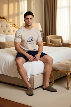 Erkek ve Indigo Koala Baskılı Pijama Takımı Fonksiyonel Dayanıklı Kaliteli Konforlu Modern
