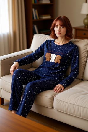 Kadın Kışlık Puantiyeli Ayıcık Detaylı Pijama Fonksiyonel Dayanıklı Kaliteli Konforlu Spor