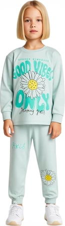 Kız Çocuk Pamuklu Pijama Takımı Çiçek Baskılı Rahat Kesim ve Günlük Kullanım Kaliteli Şık Rahat