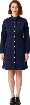 Kadınlar İçin A Line Büyük Beden Denim Elbise Gömlek Yaka Uzun Kol Konforlu Kışlık Günlük Kıyafet