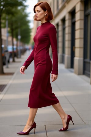 Kadın Düğmeli Dik Yaka Uzun Kollu Midi Elbise Bodycon Kalıbıyla Vücuda Oturan Örme Dokusu Kaliteli
