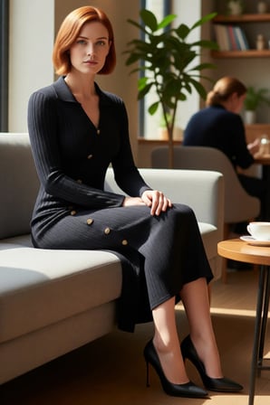Kadın Kışlık Fitilli Akrilik Triko Midi Elbise Bodycon Kesim Asimetrik Düğme Detaylı Uzun Kollu