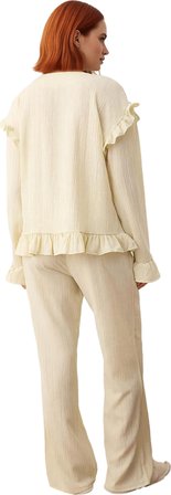 Kadın Crinkle Dokuma Fırfırlı Pijama Takımı Fonksiyonel Dayanıklı Kaliteli Konforlu Modern
