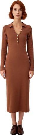 Kadınlar İçin Polo Yaka Bodycon Uzun Kollu Fitilli Maxi Örme Elbise Kış Kombinlerinize Zarafet Katar