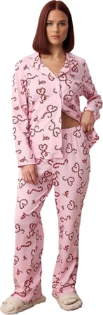 Kadın Kışlık Yılbaşı Desenli Pijama Takımı Gömlek Yaka Fonksiyonel Dayanıklı Kaliteli Spor