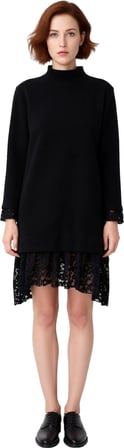 Kadın Fashion Forward Shift Kalıp Uzun Kollu Mini Elbise Dik Yaka Dantel Detayları ile Şıklık