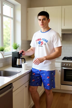 Erkek Ping Pong Baskılı Bisiklet Yaka Pijama Takımı Fonksiyonel Dayanıklı Kaliteli Estetik