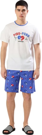 Erkek Ping Pong Baskılı Bisiklet Yaka Pijama Takımı Fonksiyonel Dayanıklı Kaliteli Estetik
