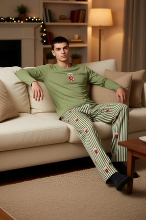 Erkek Ayıcıklı Çizgili Pijama Takımı Bisiklet Yaka Fonksiyonel Dayanıklı Kaliteli Konforlu
