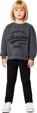 Kız Çocuk Slogan Detaylı Polar Astarlı Sweatshirt ve Tayt Seti Kaliteli Şık Rahat