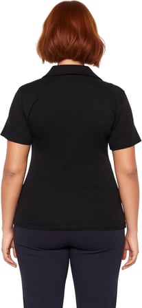 Moda Büyük Beden Polo Yaka Örme Regular Düz Desen Casual Günlük Crop Kısa Kol Bluz
