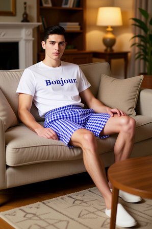 Erkek Bonjour Baskılı Ekose Şortlu Pijama Takımı Fonksiyonel Dayanıklı Kaliteli Konforlu Şık