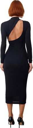 Kadın Simli Örme Bodycon Elbise Kışlık Dik Yaka Tasarımıyla Gece Davetlerinde Asil Bir Görünüm