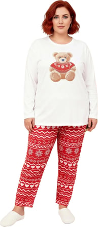 Kadin Kirmizi Desenli Pijama Takımı Fonksiyonel Dayanıklı Kaliteli Konforlu Estetik Modern