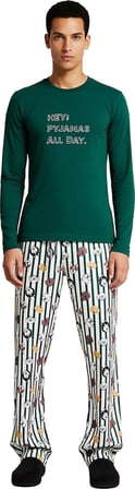 Erkek Baskılı Pijama Takımı Ev Giyim Konforu Fonksiyonel Dayanıklı Kaliteli Konforlu Rahat
