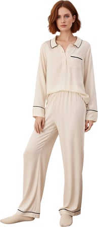 Kadın Viskon Dokuma Pijama Takımı Uzun Kollu Ev Giyim Fonksiyonel Dayanıklı Kaliteli Rahat