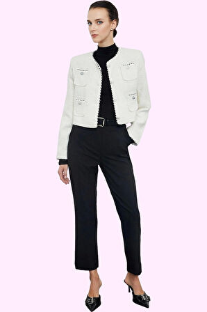 Kadın Polyester Elastan Finike Dokuma Pantolon Boru Paça Normal Bel Günlük Kaliteli Malzeme