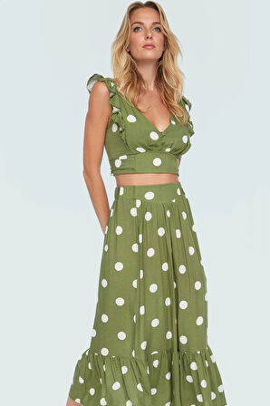 Plaj Şıklığı İçin Puantiyeli Viskoz Bluz Etek Takım Özel Tasarım Dayanıklı Malzeme