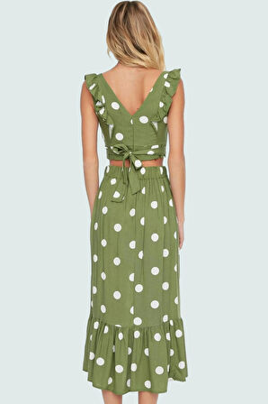 Plaj Şıklığı İçin Puantiyeli Viskoz Bluz Etek Takım Özel Tasarım Dayanıklı Malzeme