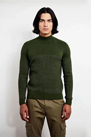 Erkek Basic Slim Fit Dik Yaka Akrilik Yün Karışımlı Uzun Kollu Triko Kazak Kış İçin İdeal Kaliteli