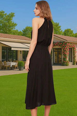 Rahat Viskoz Dokuma A Kesim Midi Elbise Kuşak Detayı ile Konforlu Kesim Şık Görünüm Seçkin Malzeme