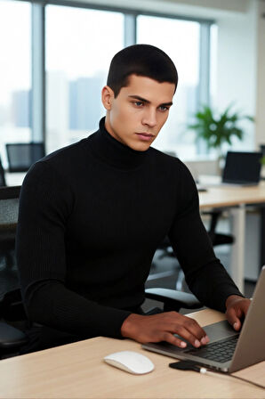 Erkek Fitted Balıkçı Yaka Fitilli Pamuklu Kışlık Kazak Soğuk Havalarda Tarz Sahibi Görünüm Sağlar