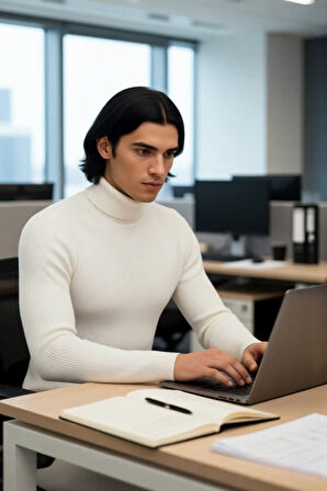 Erkek Fitted Balıkçı Yaka Fitilli Pamuklu Kışlık Kazak Soğuk Havalarda Tarz Sahibi Görünüm Sağlar