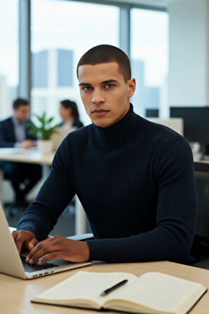 Erkek Fitted Balıkçı Yaka Fitilli Pamuklu Kışlık Kazak Soğuk Havalarda Tarz Sahibi Görünüm Sağlar