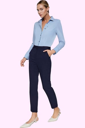Kadın Polyester Elastan Finike Dokuma Pantolon Boru Paça Normal Bel Günlük Kaliteli Malzeme